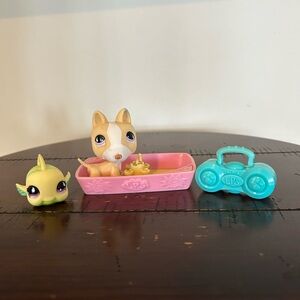 Authentic Littlest Pet Shop #860 Bull Terrier #519 Fish With Sandbox And Radio